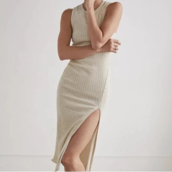 Aritzia Wilfred Verona Gingham Sleeveless Seersucker Midi Beige Size Large - Picture 10 of 10